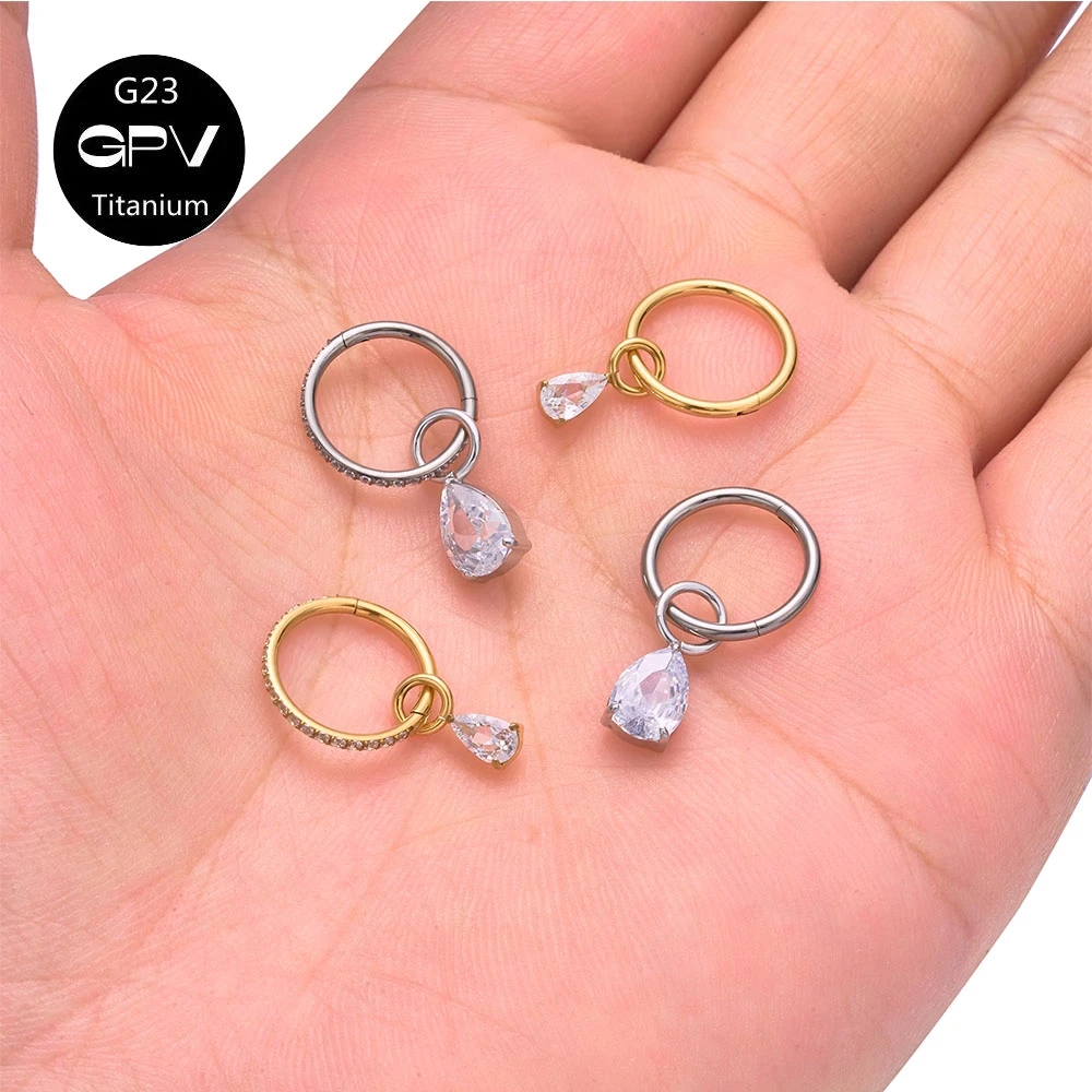 ASMT G23 Titan Ohrringe Wassertropfen Zirkon Anhänger geschlossene Schleife Herren und Damen perforierter Schmuck Nasenmembran Ring – Detail 7