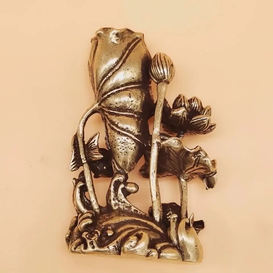 Copper Lucky Lotus flower and lotus leaf Statue goldfish fish Statue Office Home Decor Gift for Desk Ornament