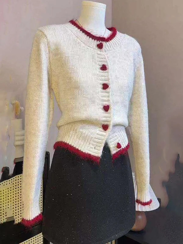 

Korean Sle Sweet Soft Love Heart Knitted Open Cardigan Sweater Women Winter New Color Blo Slimming Small Top