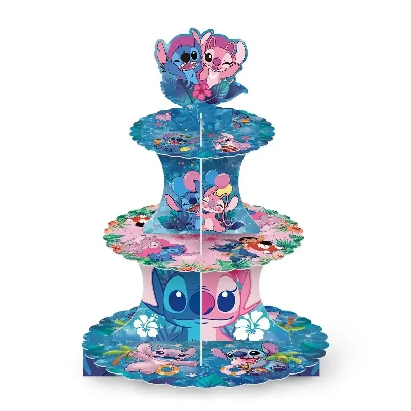 Disney-Soporte de pastel de Lilo & Stitch, decoración de fiesta de cumpleaños de 3 niveles, torre de pastel de papel de Ángel de dibujos animados, suministro para fiesta de Baby Shower