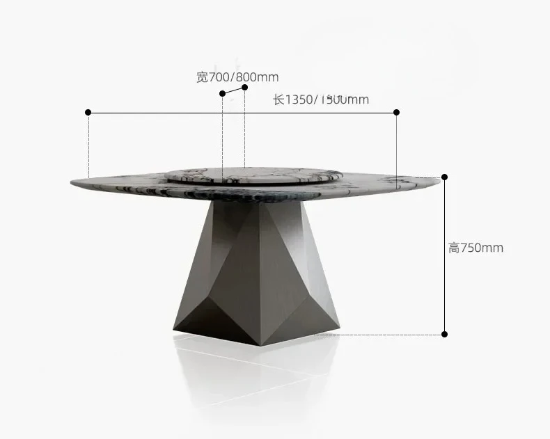 

Rock slab dining tablewith turntable designer stainless steel large flat family large apartment Italian light luxury
