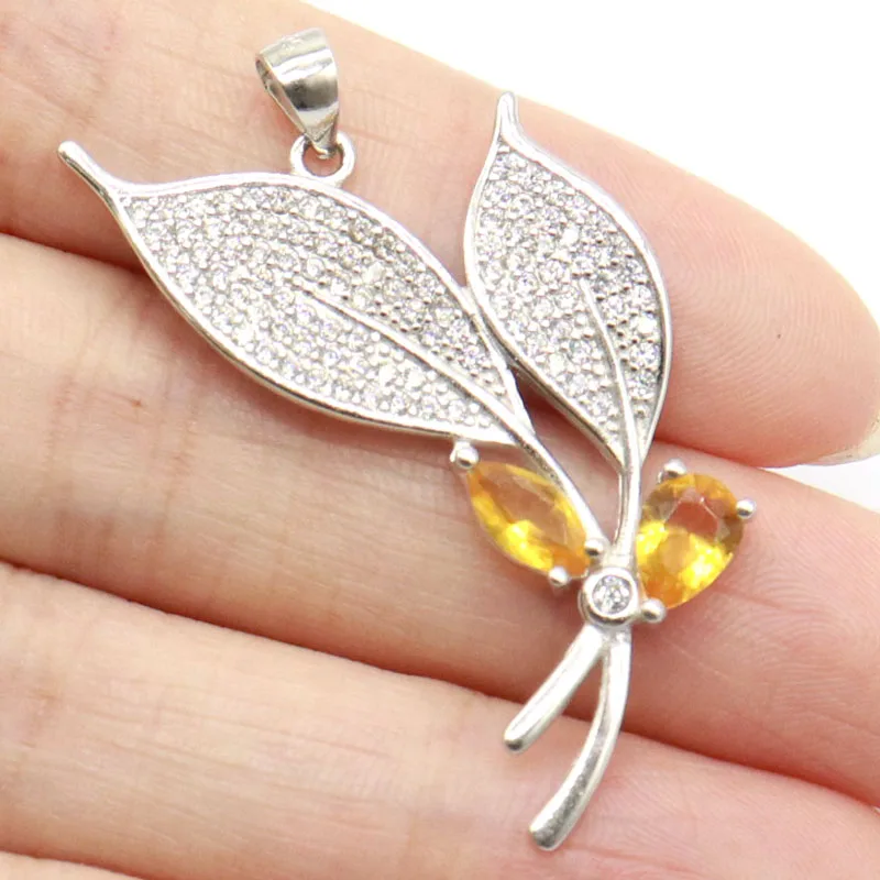 

Real 925 Solid Sterling Silver Pendant 40x26mm Fancy 4.2g White Sapphire Tourmaline London Blue Topaz Golden Citrine CZ