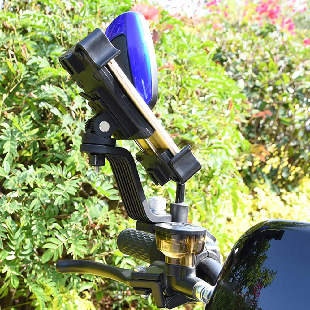 

Heavy Duty Motorcycle Phone Holder 360 Rotation Stable Non Blocking Design for Phones Tablets Bike Handlebar Mount Black