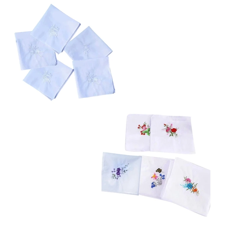 28x28CM Embroidery Handkerchief Towel for Adult Square Bandanas MultiUse Face Towel Man Sweat Wipe Pocket Towel Hankie