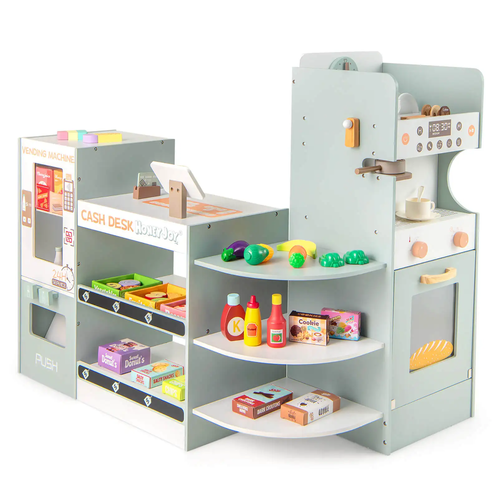 Kids Grocery Store Playset with Vending Machine Checkout Counter Coffee Maker