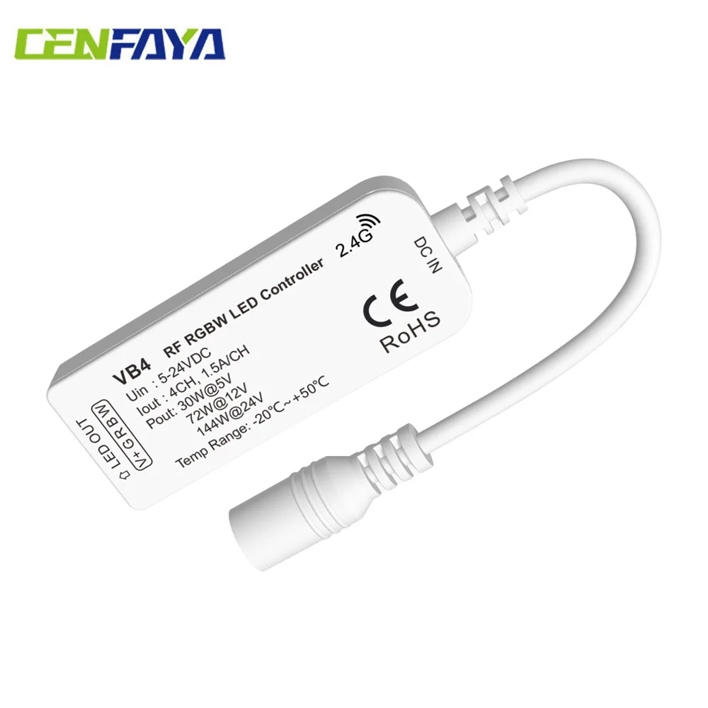 CENFAYA MINI 3-Button 5PIN RGBW LED Controller RGB + White/Warm White Dimmer 4CH Multicolor RGBWW LED Strip Light Dimming 12-24V