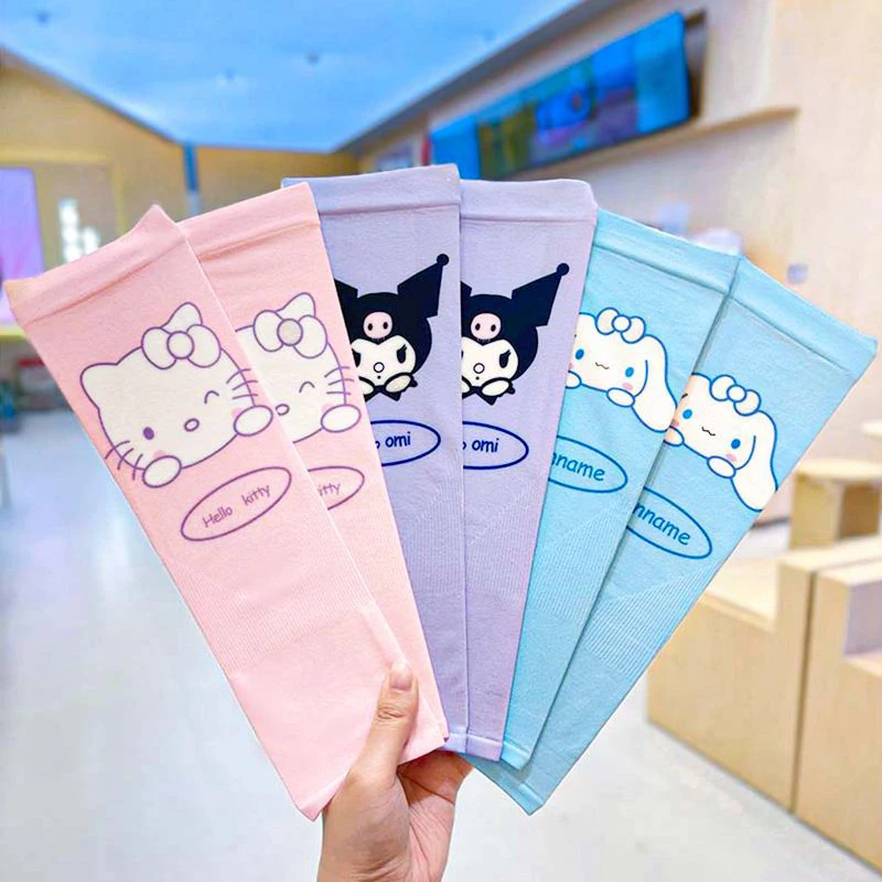 Sanrios Kuromi Mymelody kawaii Anime Cartoon Women's Ice Silk Arm Sleeves Sun Protection Sunscreen Sleeves Summer Cool Quick Dry