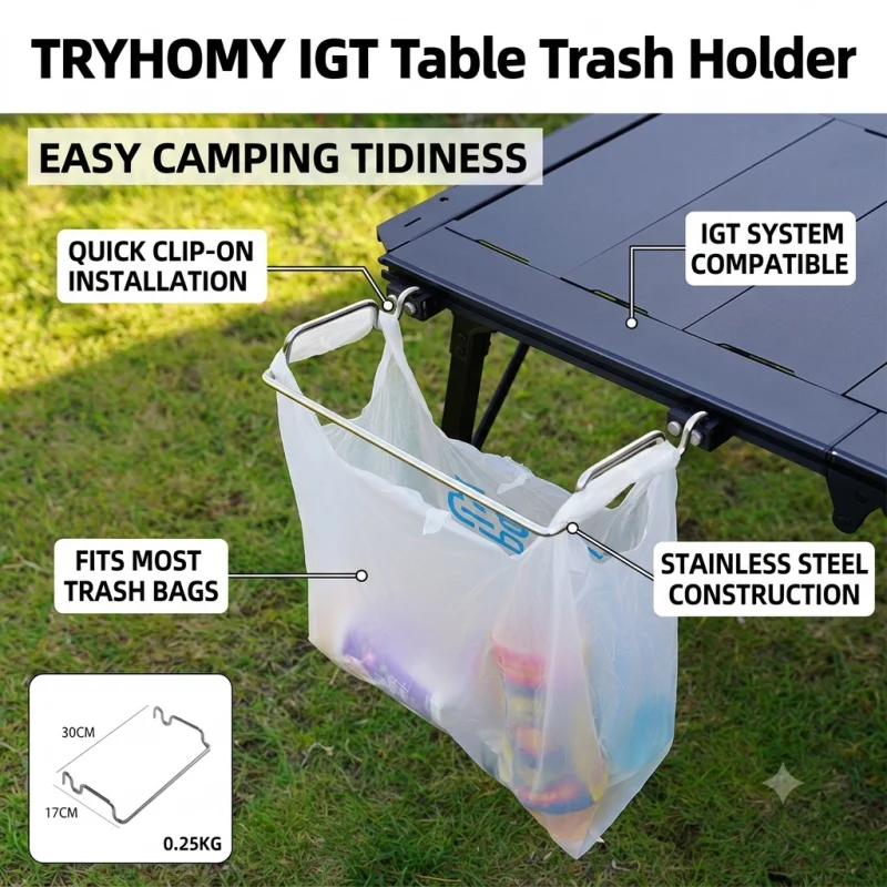 Tryhomy Stainless Steel Trash Bag Holder For Outdoor Camping IGT Table Portable Lightweight Trash Rack