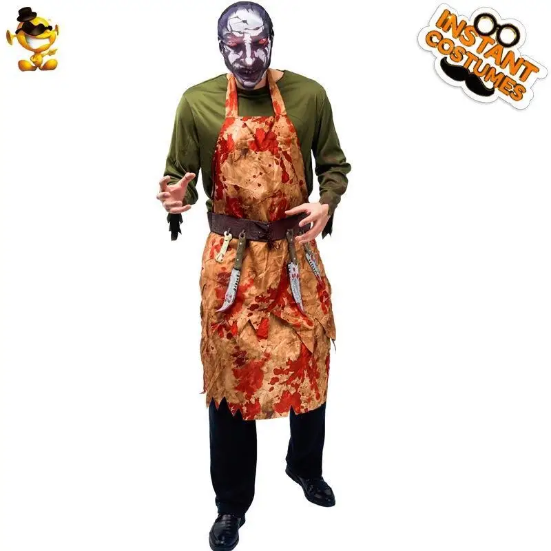 

Взрослый мужской костюм на Хэллоуин, сценический наряд, окрашенная в крови, одежда зомби Par, трансграничный материал из искусственной кожи