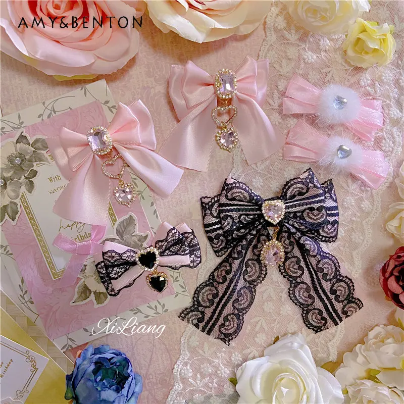 

Women's Headdress Japanese Lolita Style Hair Clip Girl Lace Bow Rhinestone Hair Clips