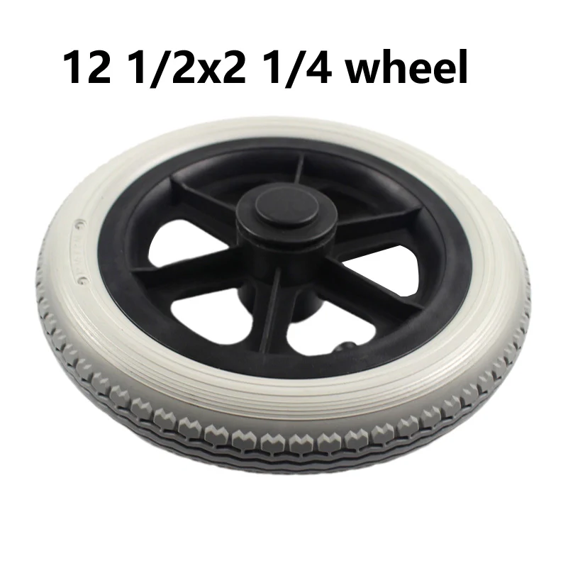 Wheelchair Accessories Rear Solid  12 Inch PU Tire Inflation Free  Manual     1/2x2 1/4