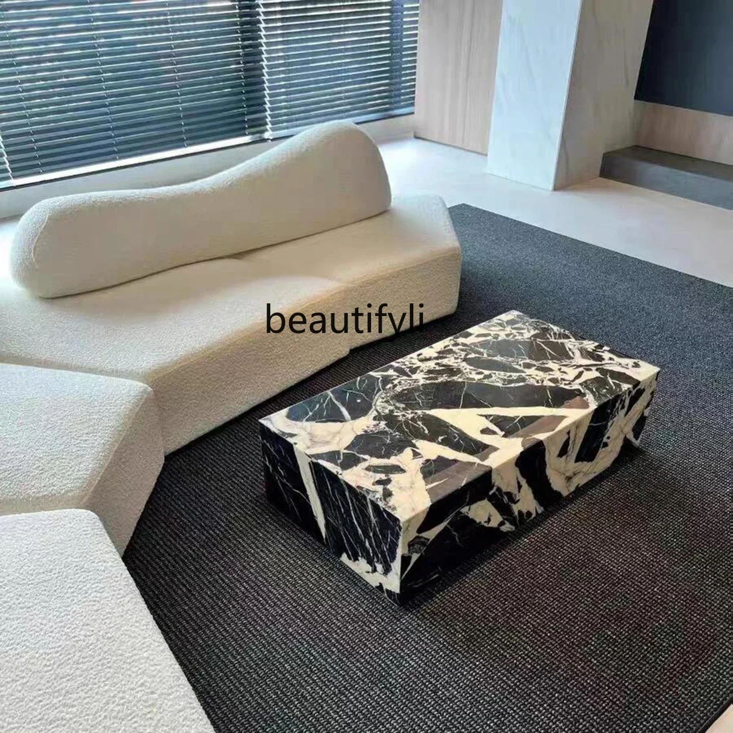 53 French imported natural luxury stone coffee table designer living room marble edge coffee table
