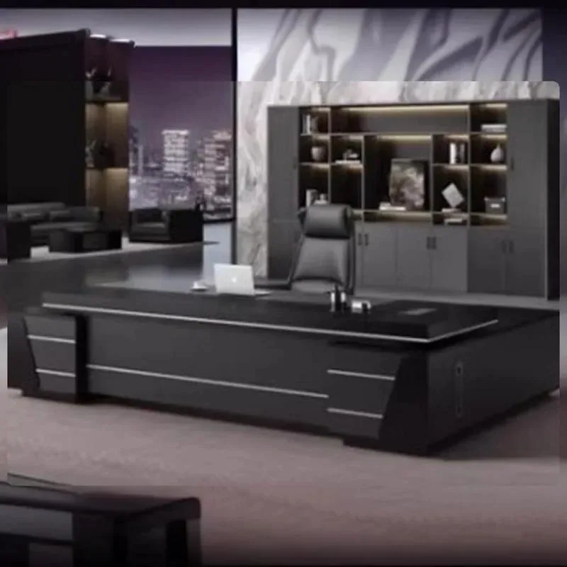 

Reception L Shape Office Desk Aesthetic Luxury Black Executive Computer Desk Workstations Study Mesa Escritorio Furniture