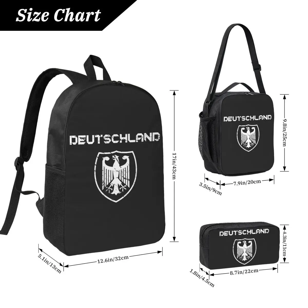 German Eagle Backpack Boys Girls BookBag School Bag Laptop Shoulder Bags 3ps Insulated Lunch Bag Pencil Case