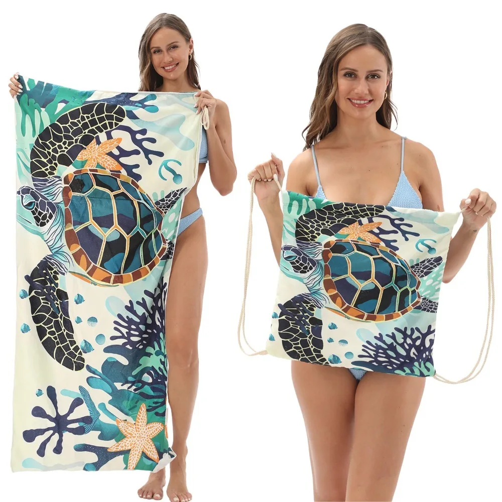 

Crab Lightweight Beach Towel Large Capacity Backpack Portable Seaside Towel Holiday Cartoon Drawstring Bag Pool