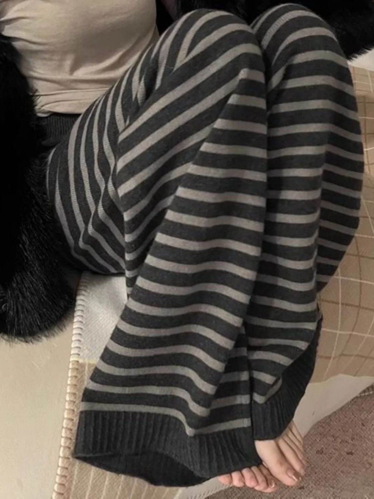 

Классические широкие брюки в полоску, свободного кроя, длинные, теплые, в стиле ретро, осенне-зимние, хлопковые, повседневные