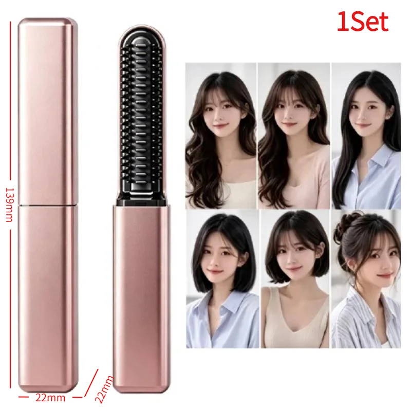 *Mini Straight Hair Comb Set Wireless Charging 2-in-1 Hair Curler Portable Fast Heating Styling Tool for Travel Daily Use