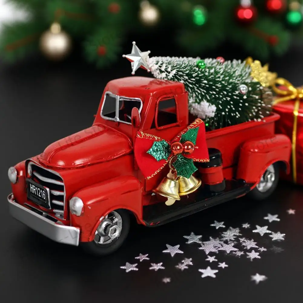 

Red Truck Christmas Ornament Retro Car Model Xmas Tree Bell Decor Paint Car Ornament Christmas Decoration Home Office Decoration