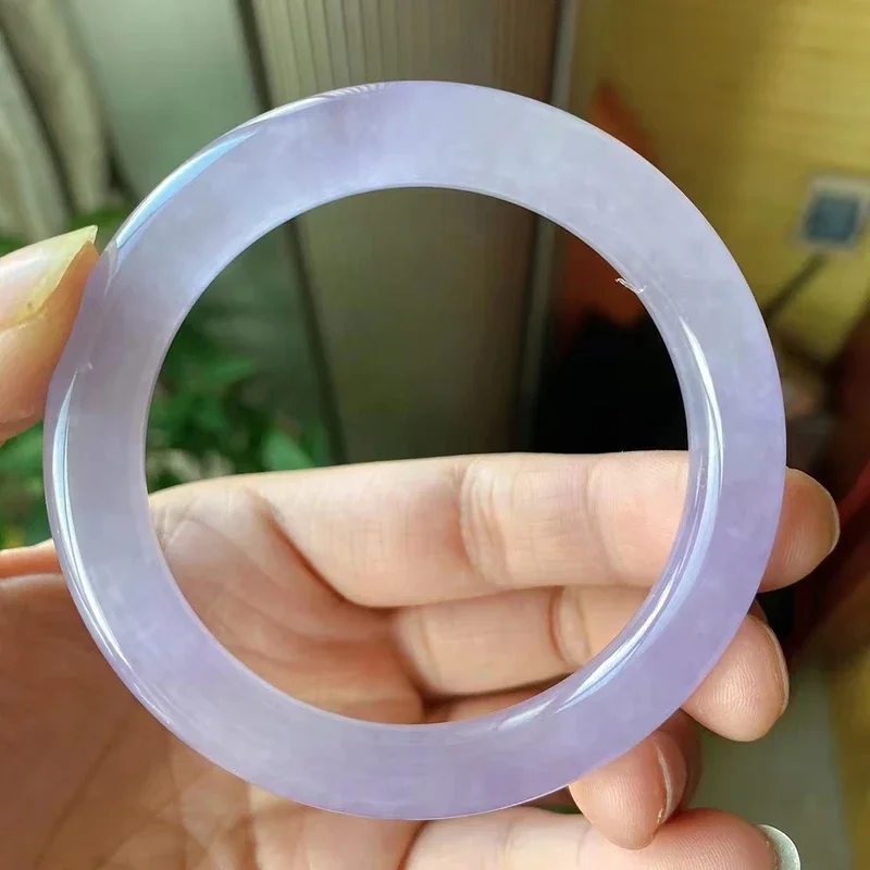 Newest Ice Seed Light violet Perfect Round Bar Jadeite Bracelet Jade Bangle Elegant Noble Floating Flower Handring Fine Jewelry