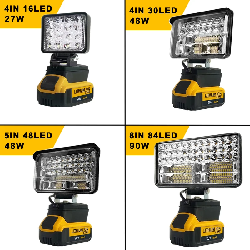OUTLULU Portable LED Spotlight Cordless Handheld Light for Outdoor Work Fishing Emergency 3/4/5/8 Inch Fits Dewalt 18V Battery