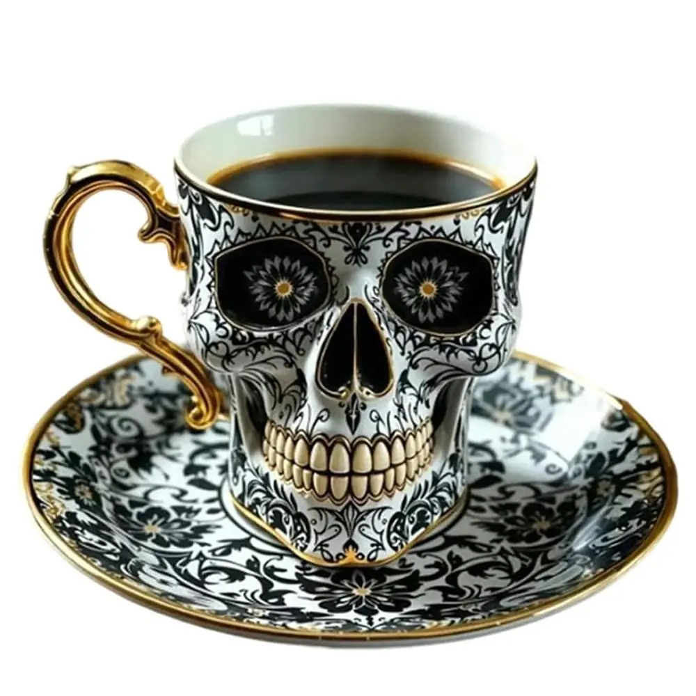 Stylish Resin Skull Coffee Mug Bonehead Design Gothic Tea Cup Set Skeleton Head Mugs Collectors