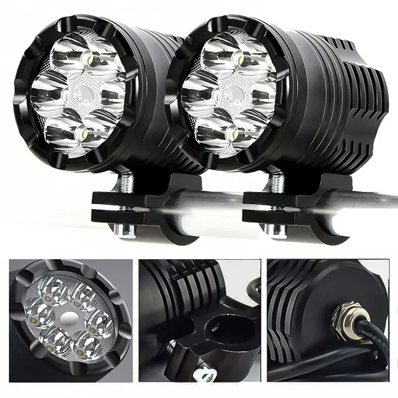 Auxiliary Headlights for Motorcycle Lights 12-80V High/Low/Strobe Long Range Additional Moto Fog Light Spotlight