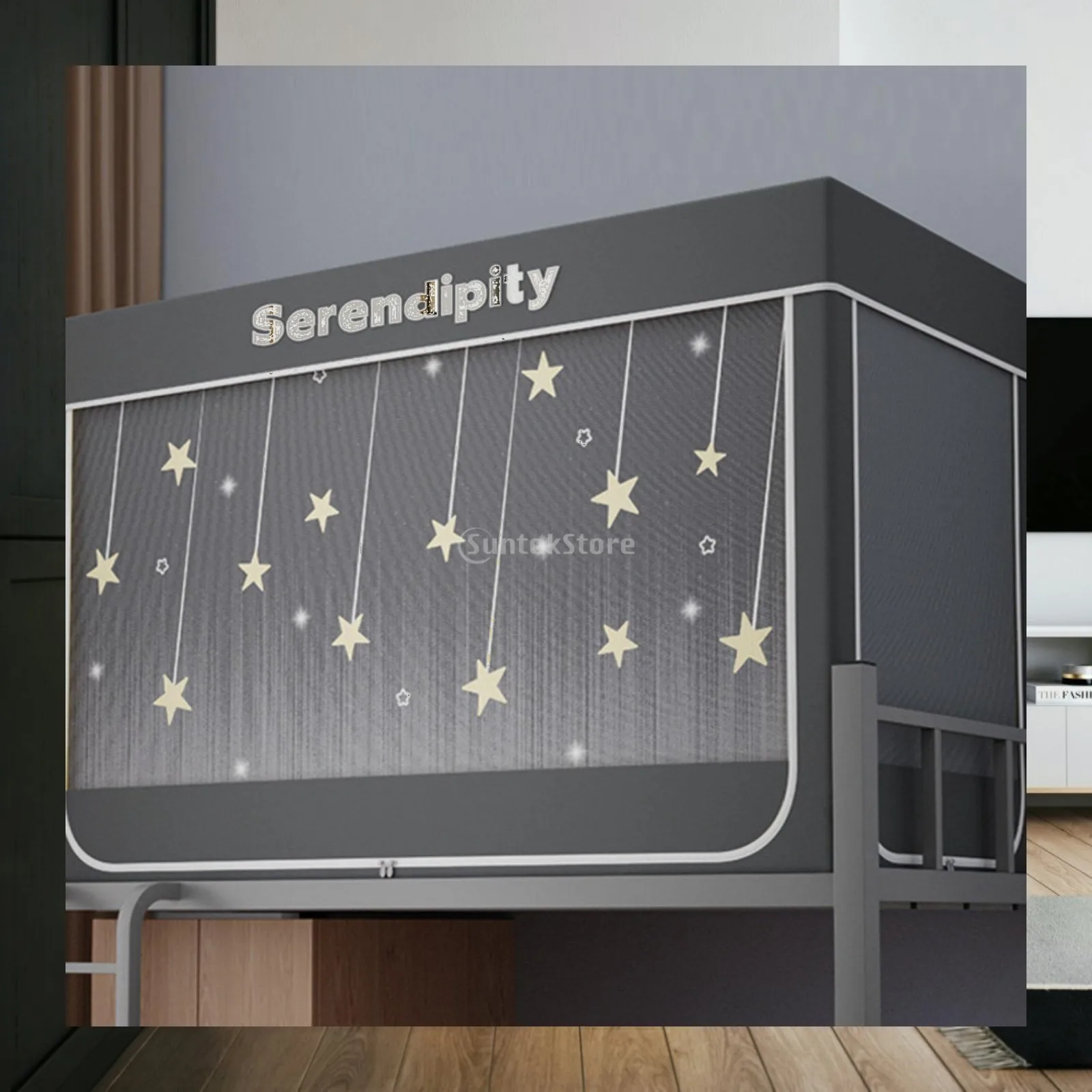Blackout Bed Curtain Privacy Enclosure Durable Iron Frame Easy Install for College Dorm Bunk Sleeping