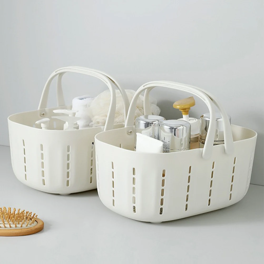 

2PCS White Large Capacity Plastic Shower Basket Storage Container Bathroom ganizer Handle Basket for Toiletries Cosmetics