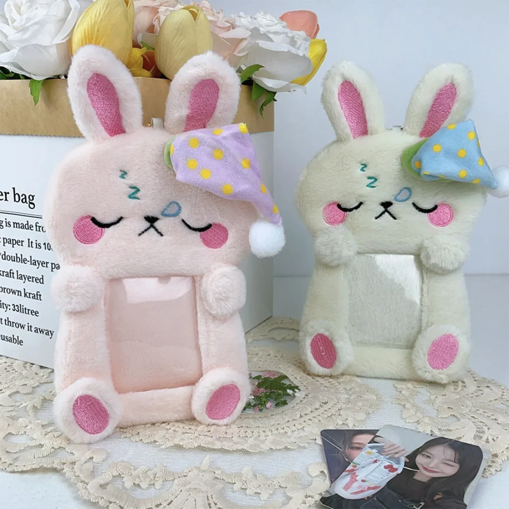Cute Rabbit Card Protector Cartoon PVC Idol Photo Holder ID Protection Set Slide Cover Card Bag Plush Card Holder Album