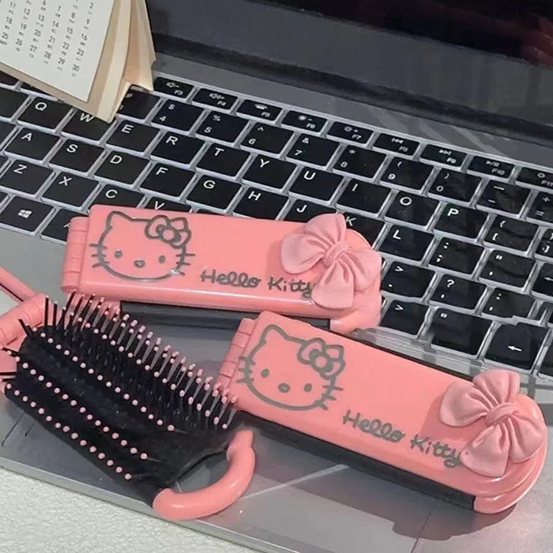 Cartoon Hello Kitty Mini Mirror Kawaii Pink Mini Fold Airbag Massage Comb Cute Portable Mirror Air Cushion Comb  Anime Gift Girl