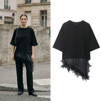 Willshela, camisa asimétrica de retazos de encaje liso a la moda para mujer, blusa Vintage de media manga con cuello redondo para mujer, blusa elegante para mujer