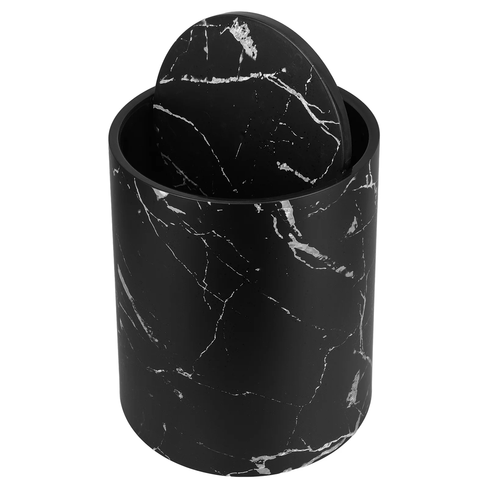 

Marbled Trash Can Garbage Bucket Household Bathroom Office Waste Bin Swing Lid Plastic Kitchen Smooth Interior Easy Rinsing Food