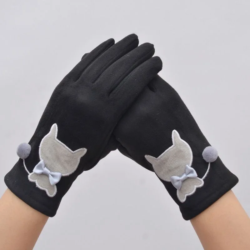 Damen-Winterhandschuhe, thermisch, wasserdicht, Touchscreen mit niedlichem Kätzchen-Muster, rutschfest, warm, winddicht, für Radfahren, Outdoor-Sportarten