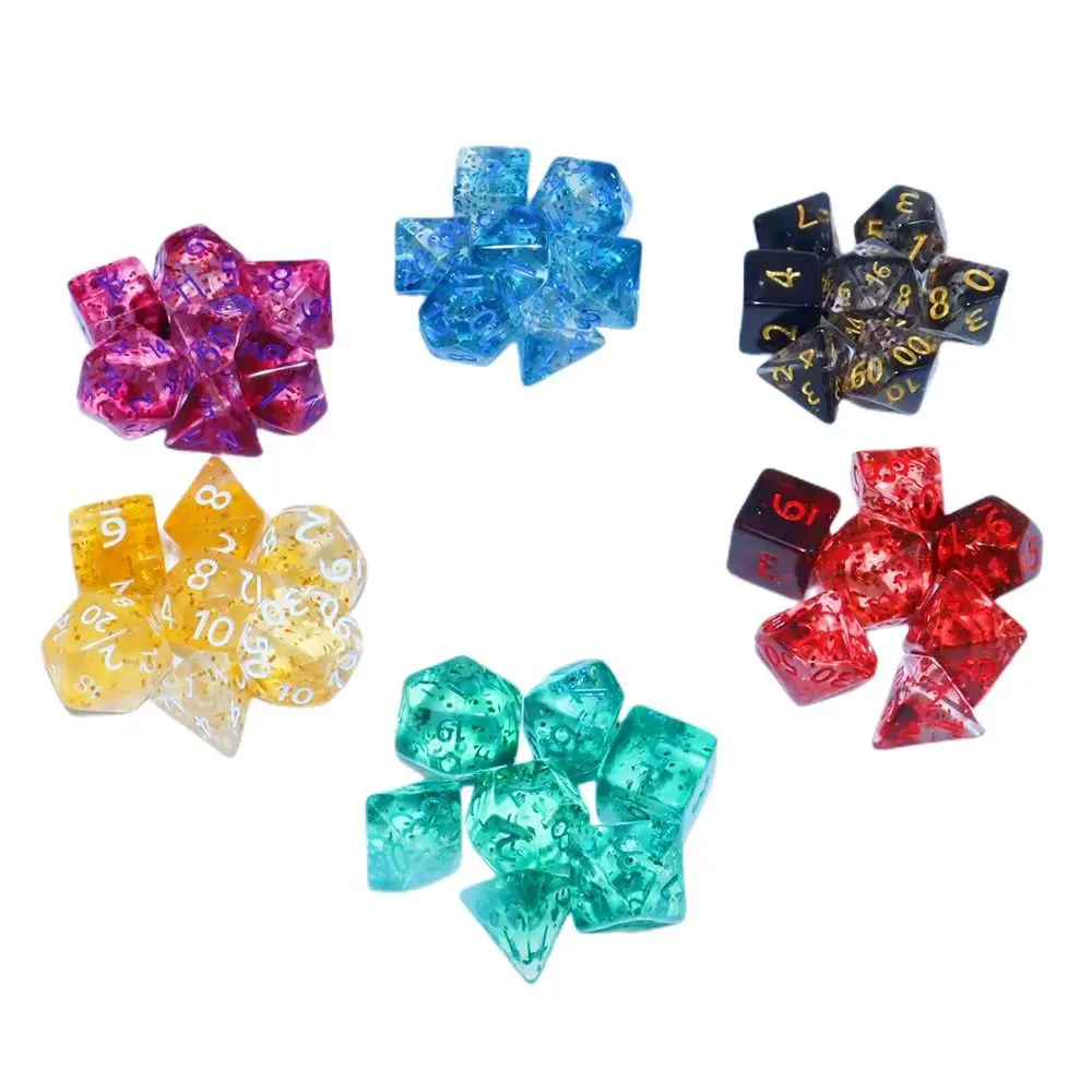 

7 шт./компл., 7 кубиков для настольной игры DND Dice D4 D6 D8 D10 D12 D20, многогранные игральные кости для вечеринок, акриловые прозрачные игровые кости TRPG DND