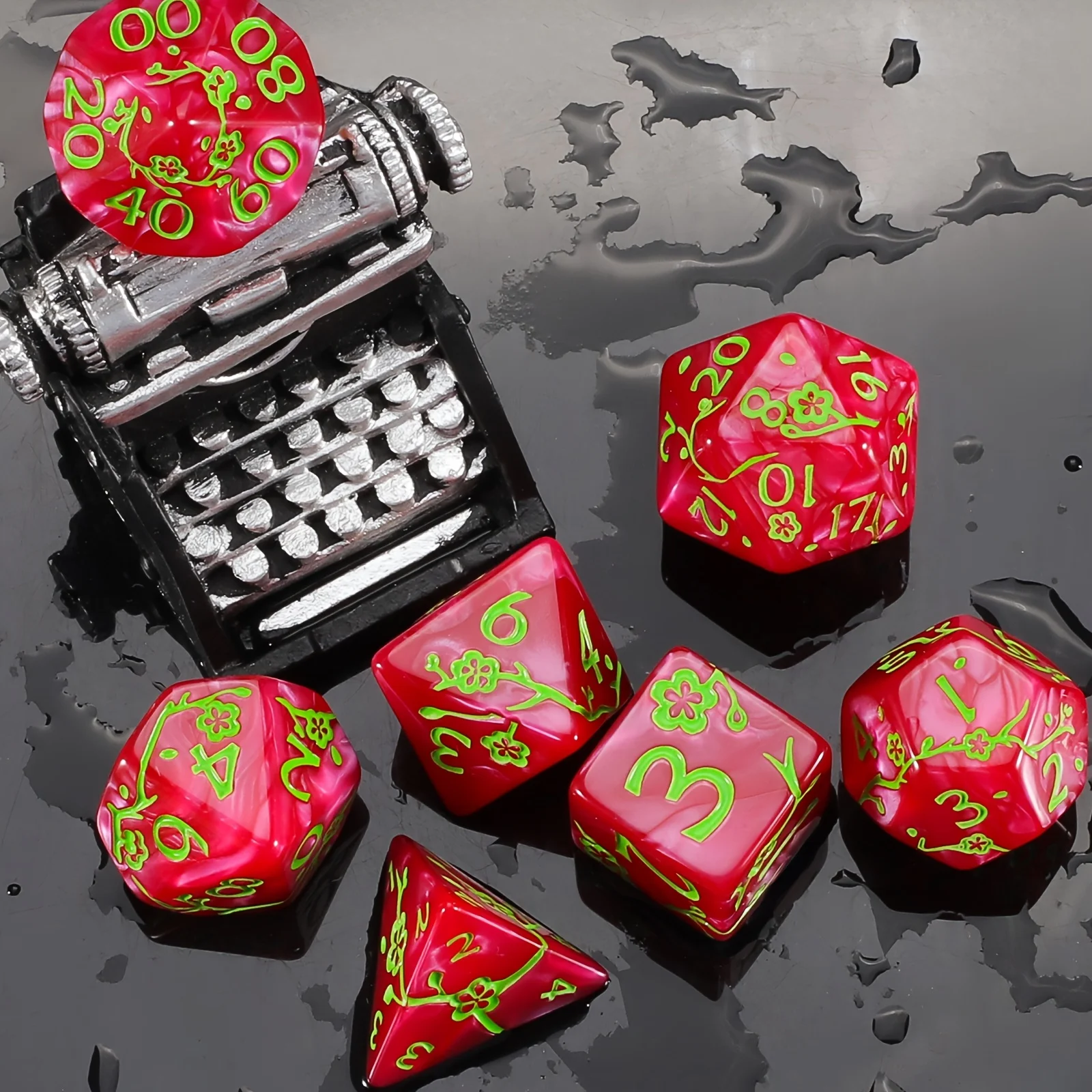 DND Würfelset - 7-teiliges Pflaumenblüten-Polyeder-Würfelset für D&D RPG MTG Rollenspiele Tischspiele & DM & Goblin-Würfel – Detail 2