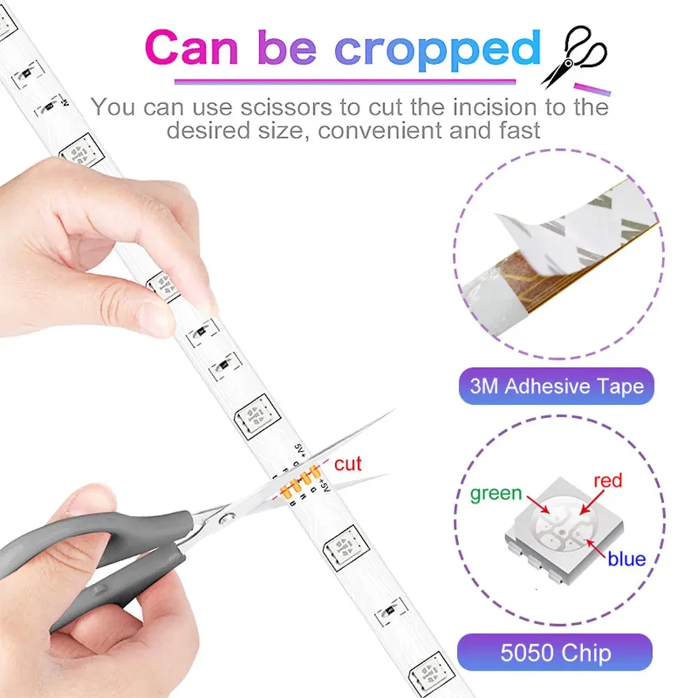 Smart USB RGB LED Tape Light Flexible Ribbon APP Controlled Music Sync Dimmable Strip for TV Background Game Room Decor Lighting gallery 5