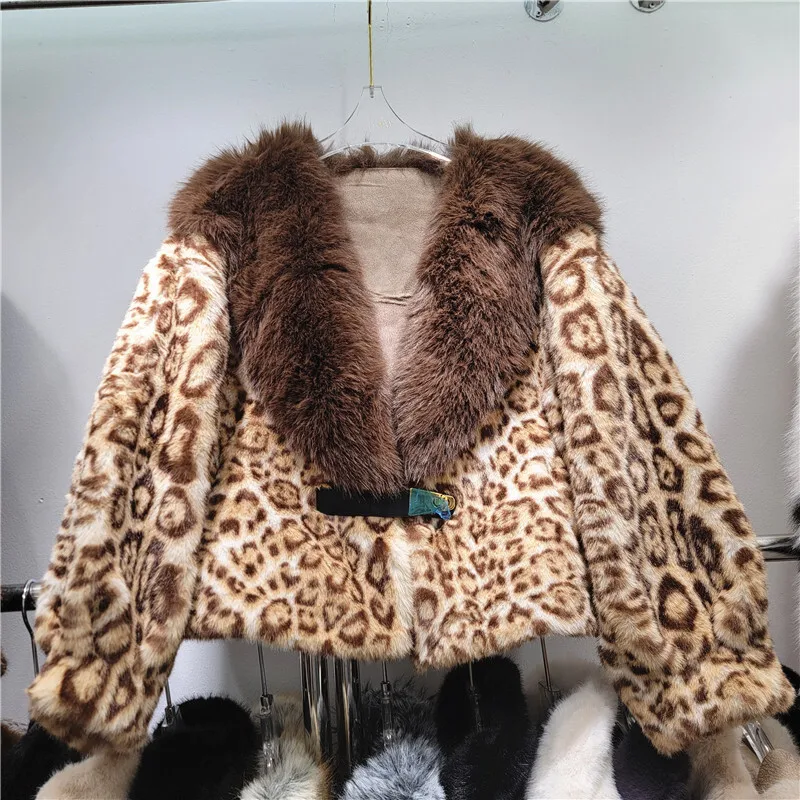 DEAT Women\'s Faux Fur Coat Lapel Loose Leopard Pattern Single Buckle Thick Luxury Plush Jackets 2024 Autumn New Fashion 29L8535