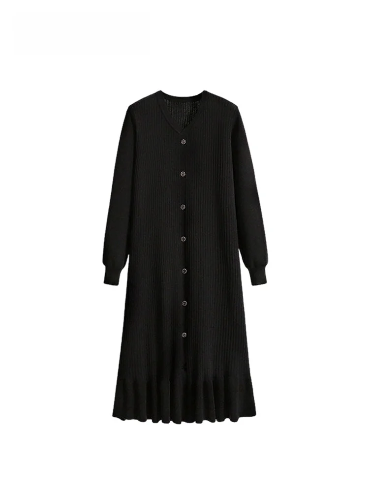 

Вязаный V-Ne Long Sve Dr больших размеров, женский осенне-зимний новый Sle Ci Commute Wind Fi Tail Dr, цельный предмет