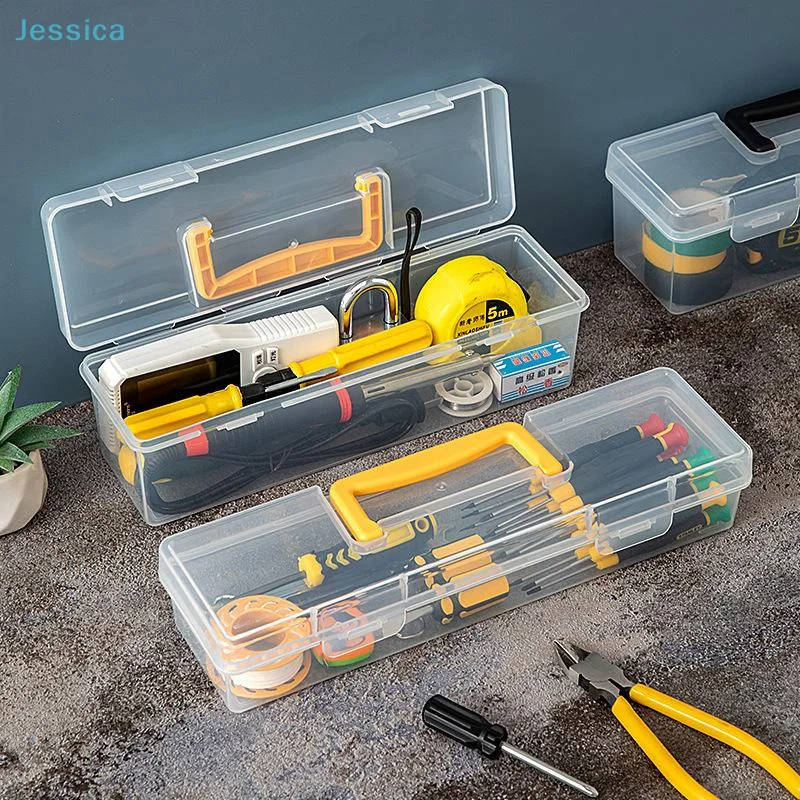 〔Jessica〕Transparent Plastic Tool Box with Handle - Multi-Compartment Storage Case for Tools, Hardware & Crafts