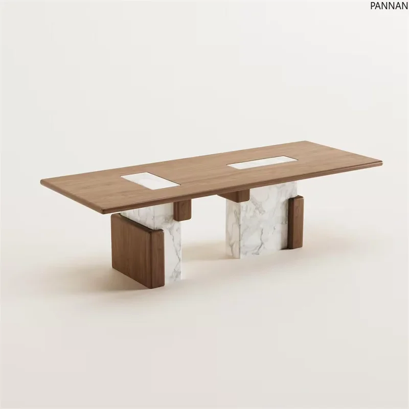 French retro rectangular solid wood dining table designer creative cream style marble art dining table