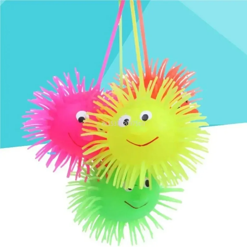 Glowing Hedgehog Ball Flashing Elastic Glow Hair Balls Bouncing Rubber Toy Light Up Flash Toys Party Supplies Kids