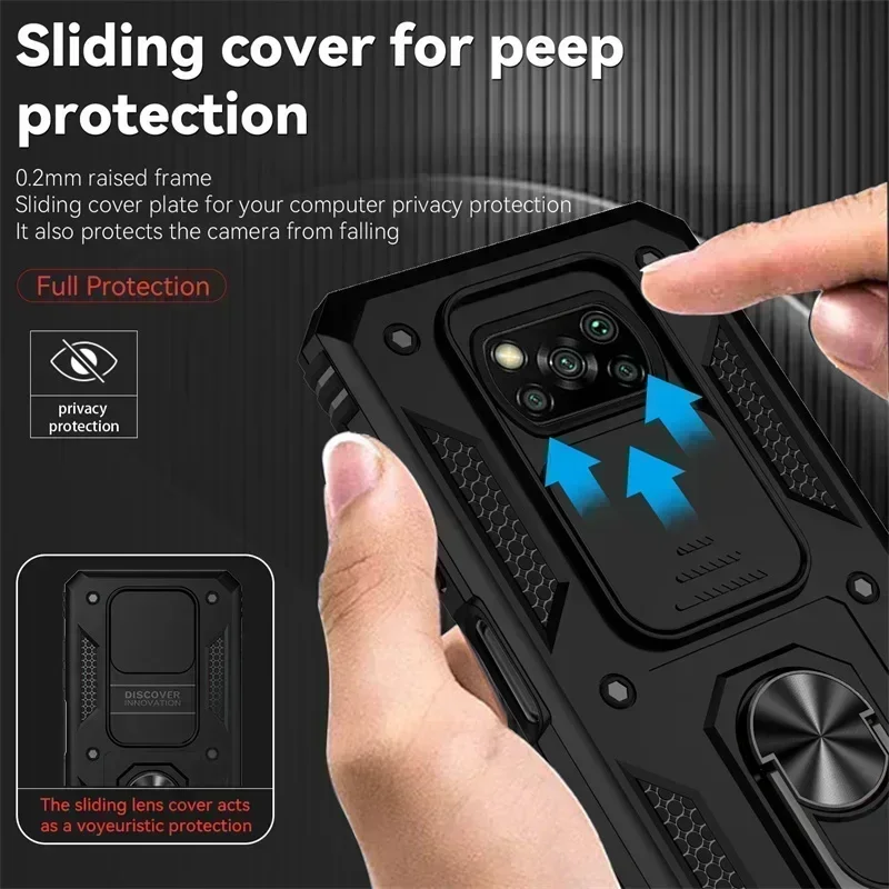 For Xiaomi Poco X3 Pro Case Magnetic Ring Holder Armor Cases For Poko Poxo Pocco Little X 3 NFC X3Pro Slide Camera Protect Cover