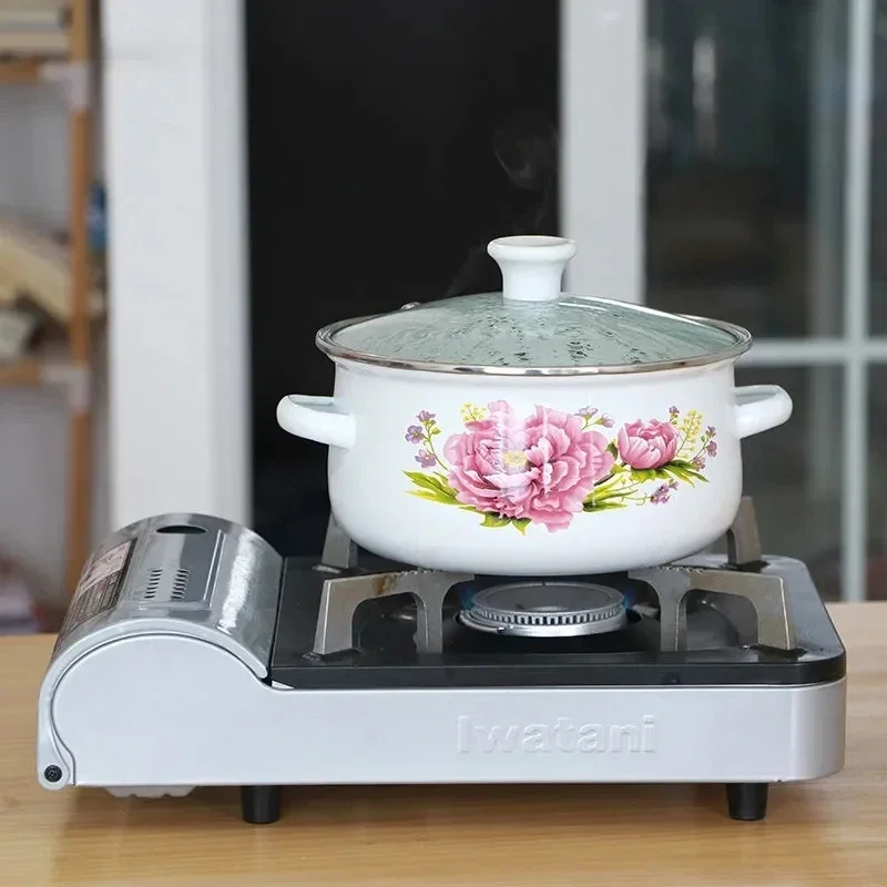 Enamel Pot Household Double Ear Soup Pot  Enamel Pot Casserole Induction Cooker Gas Stove