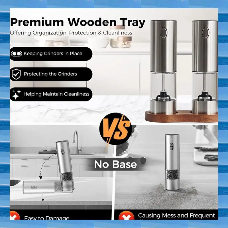 

Electric Salt And Pepper Grinder Set Rechargeable Automatic Pepper Grinder With Wooden Tray For Home Electric Grinder