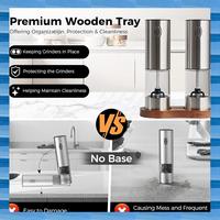 Electric Salt And Pepper Grinder Set Rechargeable Automatic Pepper Grinder With Wooden Tray For Home Electric Grinder