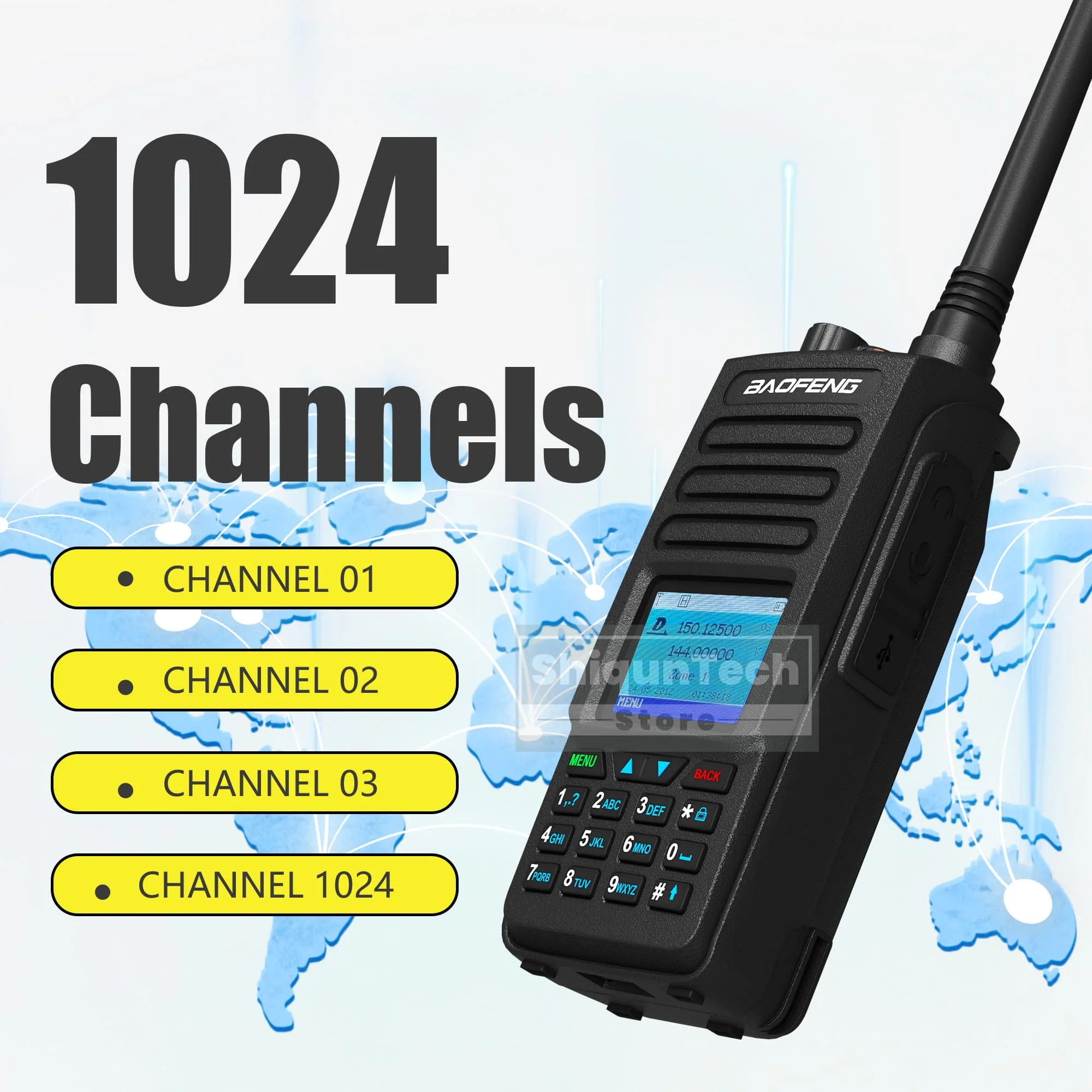 DM-1702 Baofeng Walkie Talkie DMR analogico e digitale 5W AES256 Funzione SMS Livello 1 + 2 Doppio slot per l'ora VHF UHF LED Flashligh Radio