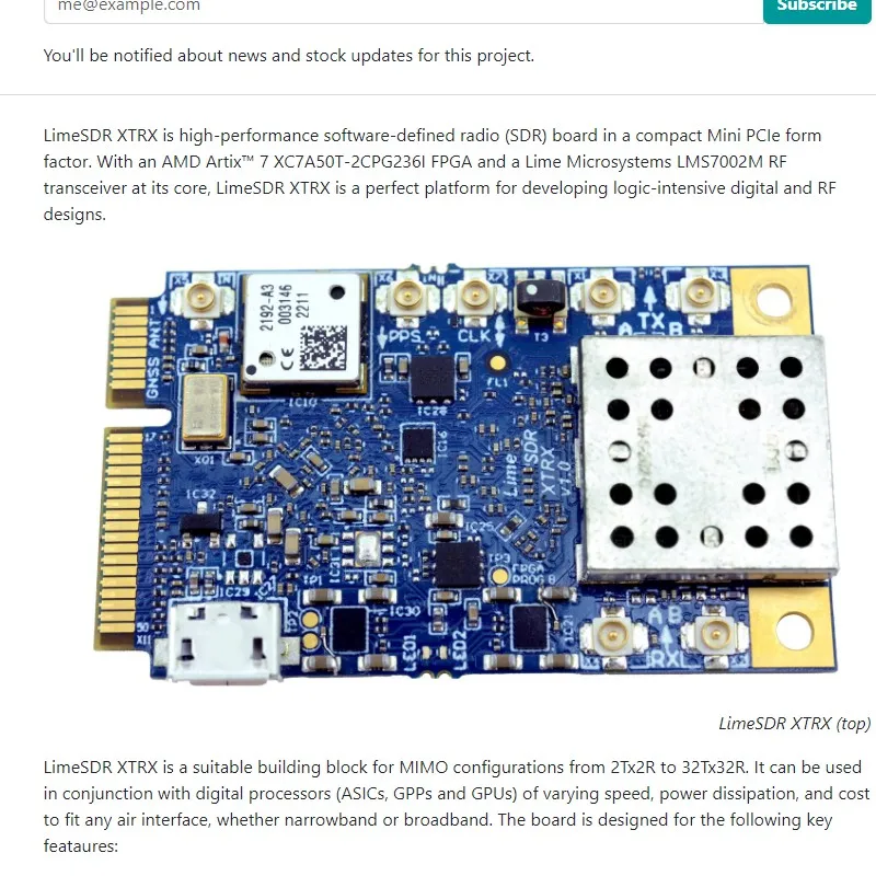 LimeSDR XTRX An embeddable, high-performance SDR in a Mini PCIe form factor