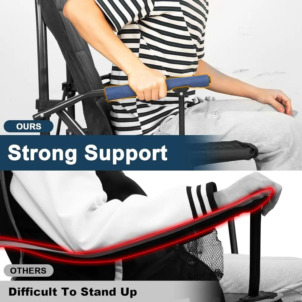 Sedie da campeggio pieghevoli durevoli da 500 libbre con braccioli, portabicchieri e tasche laterali per avventure all'aria aperta