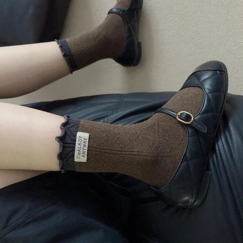 

1 Pair Women Fashion Ruffle Socks Cotton Soft Lady Girl Kawaii Cute Socks Solid Color Harajuku Retro Socks