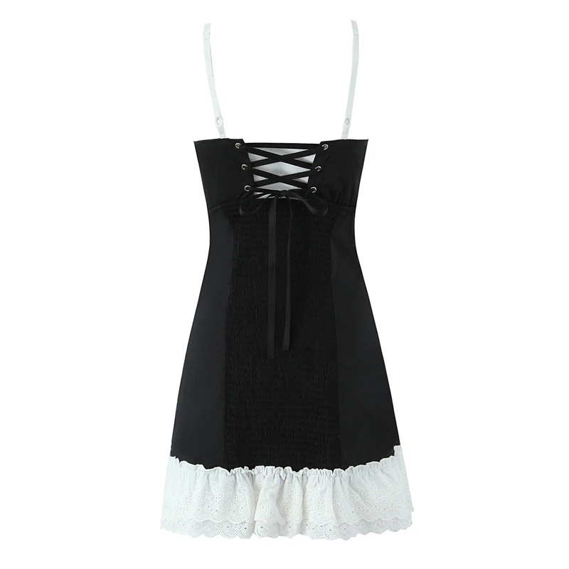 Keyanketian verão novo y2k bordado em camadas babados deslizamento vestido feminino xshape único breasted bainha sem mangas mini vestido